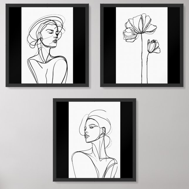 3-Piece One line Woman illustration Wall Art Sets (Front)