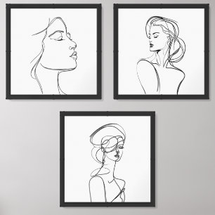3-Piece One Line Woman Illustration Wall Art Sets