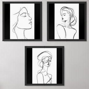 3-Piece One Line Woman Illustration Wall Art Sets