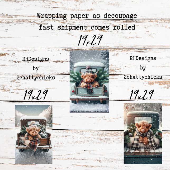 3 Piece Wrapping Paper Decoupage Highland Cow (Creator Uploaded)
