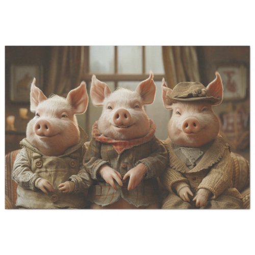 3 Pigs in Business Suites Decoupage Tissue Paper