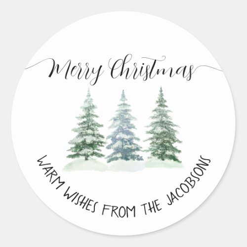 3 Pine Trees Simple Rustic Merry Christmas Classic Round Sticker