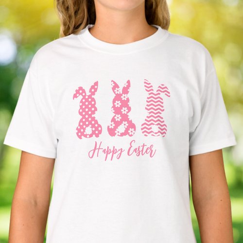 3 Pink and White Bunny Rabbits  Happy Easter T_Shirt
