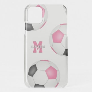 3 pink black white soccer balls girls sports iPhone case