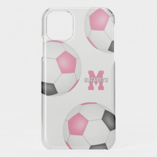 3 pink black white soccer balls girls sports iPhone 11 case