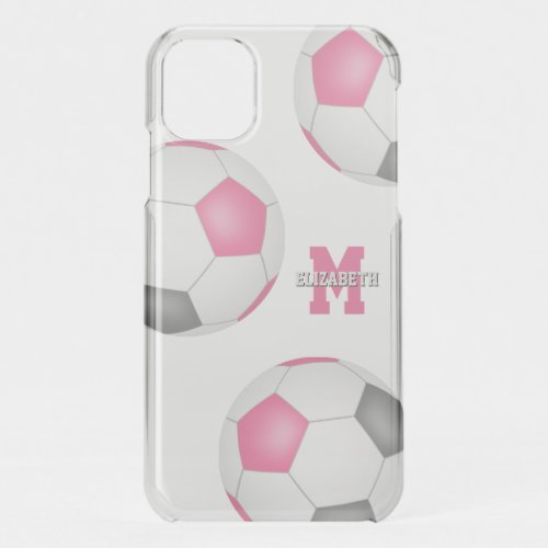 3 pink gray white soccer balls girls sports iPhone 11 case