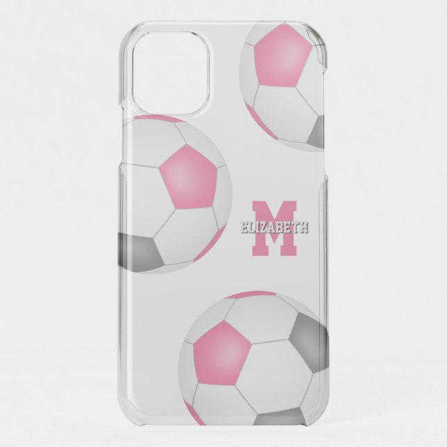 3 pink gray white soccer balls girls sports uncommon iPhone case (Back)