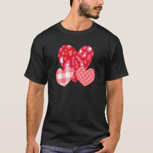 3 Pink Hearts Love Leopard Plaid Polka Dots Valent T-Shirt
