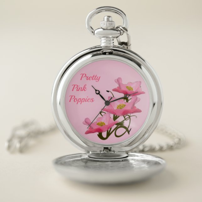 3 Pink Poppy Flowers Custom Girly She Shed Pocket Watch (Inside)