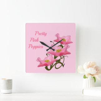 3 Pink Poppy Flowers Custom Girly She Shed Square Wall Clock