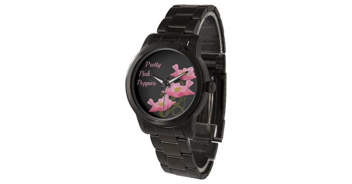 3 Pink Poppy Flowers Numberless Custom Girly Watch Zazzle