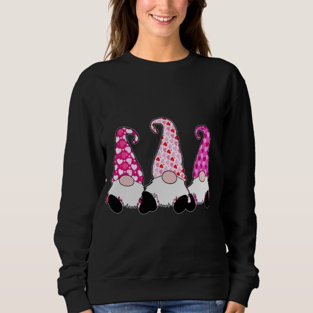 3 Pink Valentine Gnomes Cute Elves Hearts Love Nor Sweatshirt (Front)