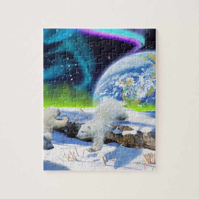 3 Polar Bear Cubs Playing in Snow - Earth Day Art Jigsaw Puzzle (Vertical)