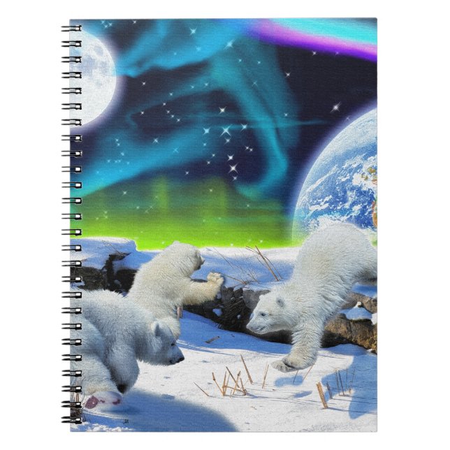 3 Polar Bear Cubs Playing in Snow - Earth Day Art Notebook (Front)
