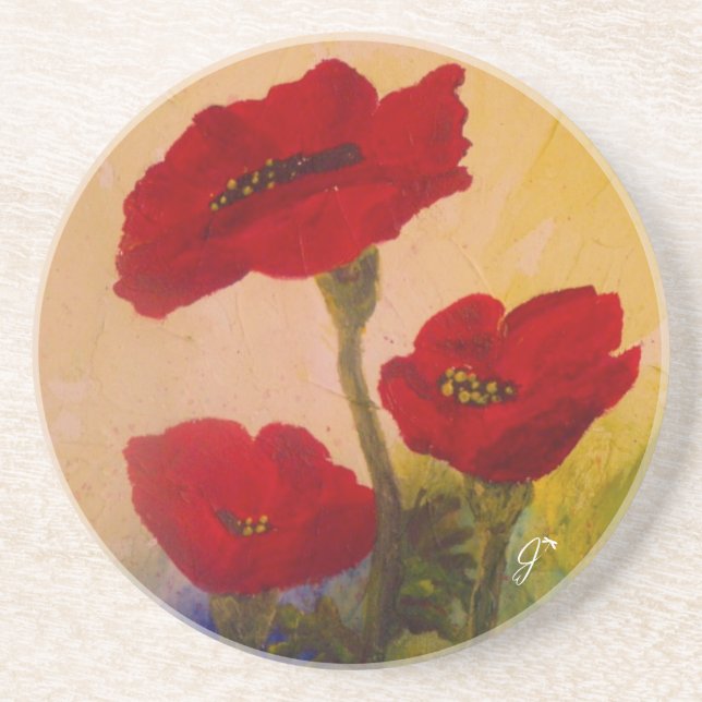 3 Poppies Sandstone Coaster (Front)