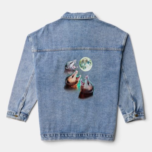 3 Possums And Dead Moon Three Opposum Moon  Denim Jacket