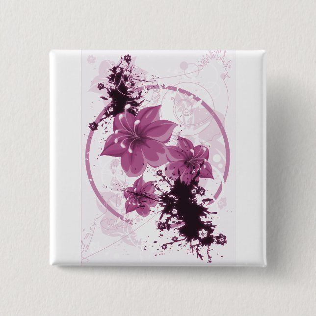 3 Pretty Flowers - Pink Pinback Button (Front)