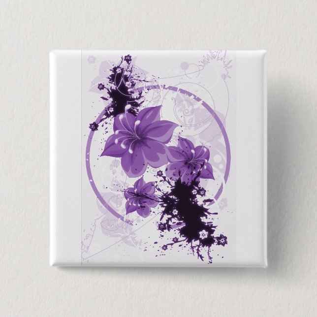 3 Pretty Flowers - Purple Button (Front)