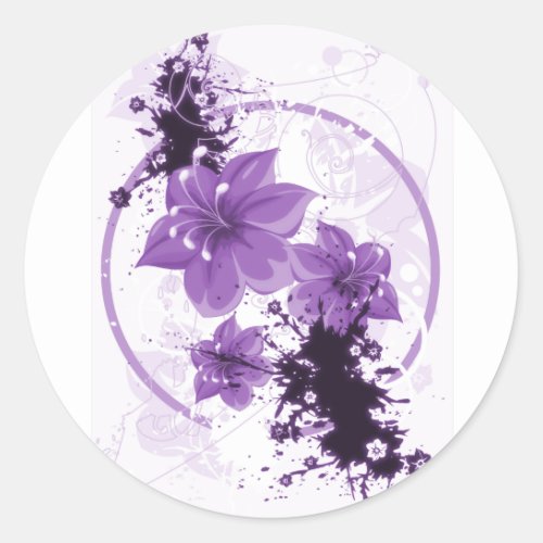 3 Pretty Flowers _ Purple Classic Round Sticker