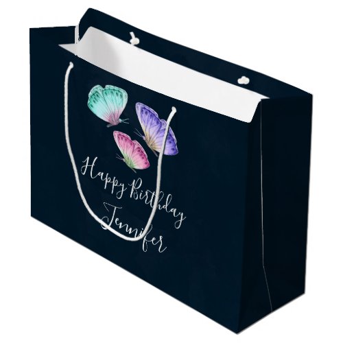 3 Pretty Pastel Watercolor Butterflies Birthday Large Gift Bag