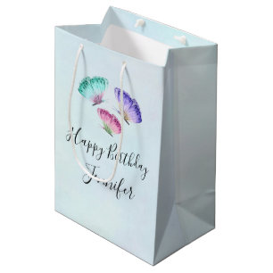 3 Pretty Pastel Watercolor Butterflies Birthday Medium Gift Bag