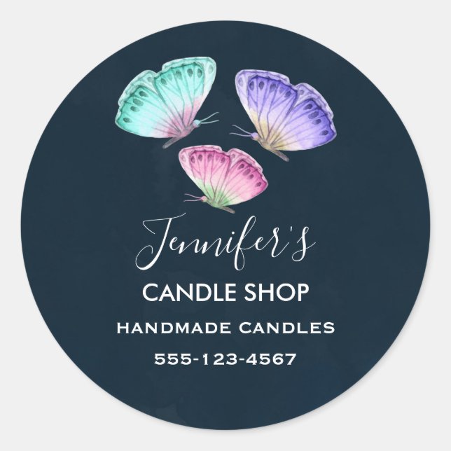 3 Pretty Pastel Watercolor Butterflies Business Classic Round Sticker (Front)