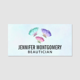 3 Pretty Pastel Watercolor Butterflies Name Tag