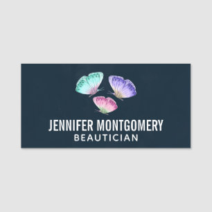 3 Pretty Pastel Watercolor Butterflies Name Tag
