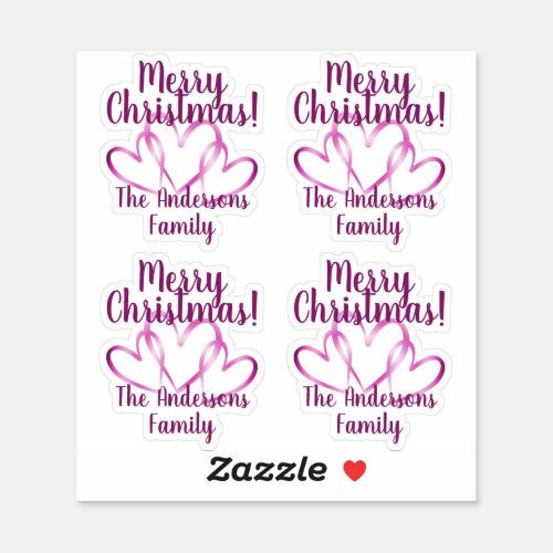 3 Purple Hearts Merry Christmas Personalized Name Sticker