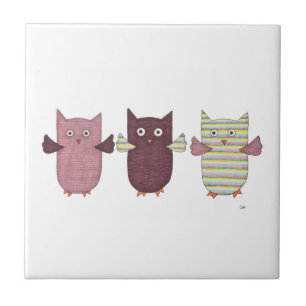 3 Purple Owls Flying Tile
