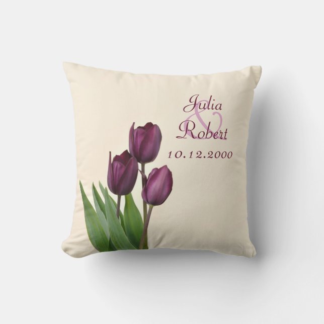 3 Purple tulips cream anniversary Throw Pillow (Front)