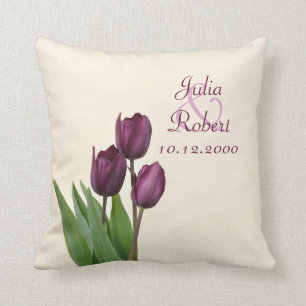 3 Purple tulips cream anniversary Throw Pillow
