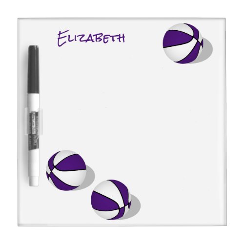 3 purple white basketballs custom athlete name dry erase board