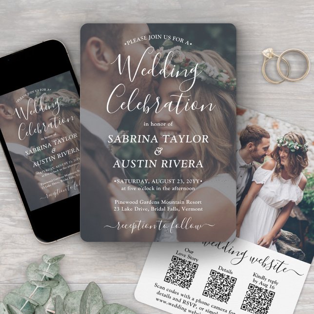 3 QR Codes All-In-One RSVP Photo Overlay Wedding Invitation (Creator Uploaded)