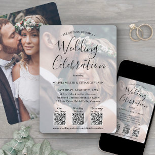 3 QR Codes Simple Photo Overlay All-In-One Wedding Invitation
