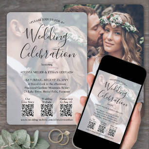 3 QR Codes Simple Photo Overlay All-In-One Wedding Invitation