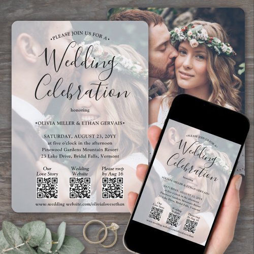 3 QR Codes Simple Photo Overlay All_In_One Wedding Invitation
