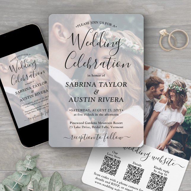 3 QR Codes Website RSVP All-In-One Photo Wedding Invitation (Creator Uploaded)