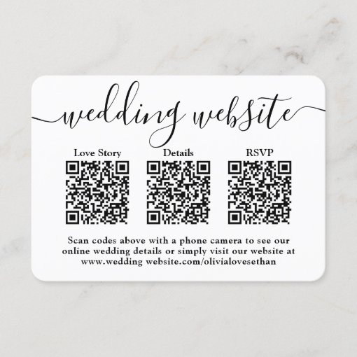 3 QR Codes Wedding Website Simple Photo Enclosure RSVP Card | Zazzle