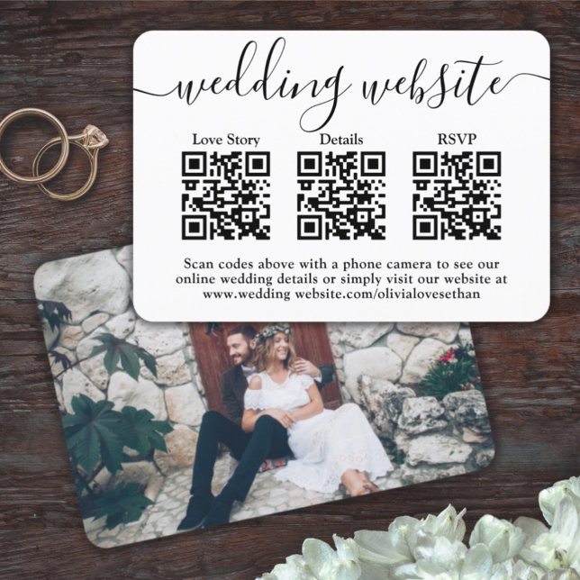 3 QR Codes Wedding Website Simple Photo Enclosure RSVP Card (Creator Uploaded)