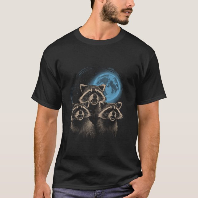 3 Racoon Moon Howling Raccoon Head Funny For Men W T-Shirt (Front)