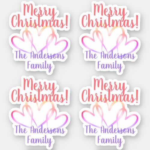 3 Rainbow Hearts Merry Christmas Personalized Name Sticker