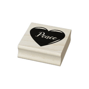 3 Red heart shaped Peace, hearts, Rubber Stamp