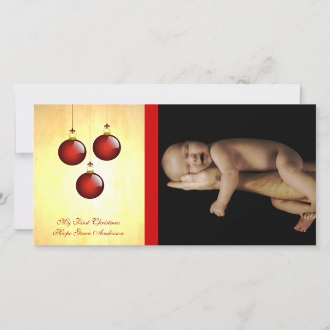 3 Red Ornaments Holiday Card (Front)