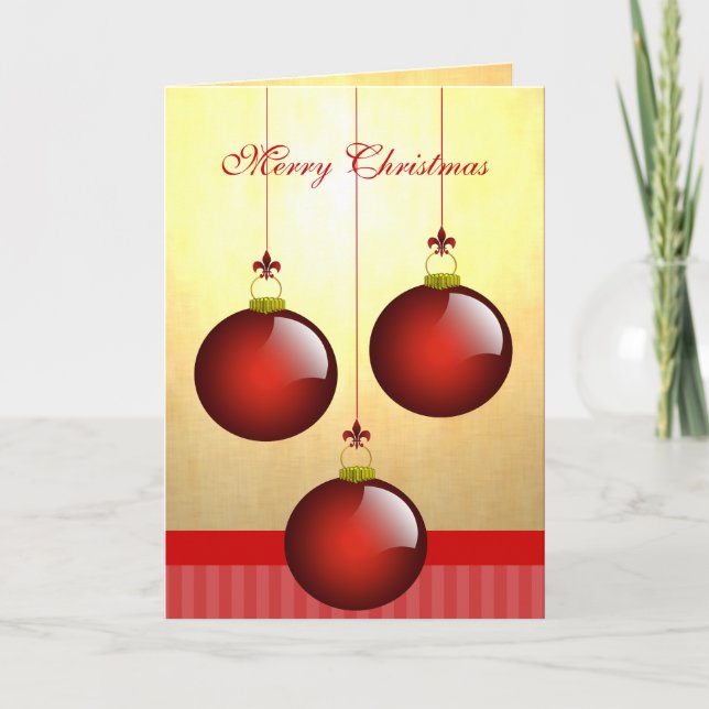 3 Red Ornaments Holiday Card (Front)