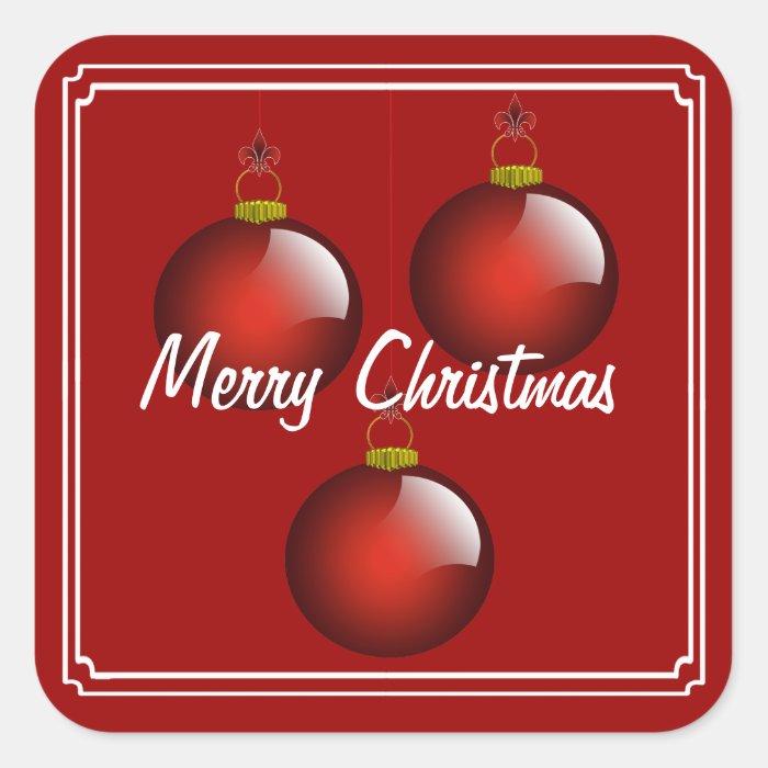 3 Red Ornaments White Border Square Sticker