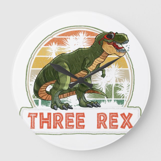 3 Rex Birthday 3 Year Old Dinosaur 3rd Trex Boy Gi Large Clock (Front)