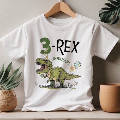 3_Rex Cute Dinosaur Theme 3rd Birthday Party Name  Toddler T_shirt