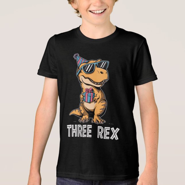 3 Rex Dinosaur 3rd Birthday Boy Girl Three Rex Tri-Blend Shirt (Front)