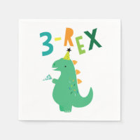 3-Rex Dinosaur 3rd Birthday party Napkins